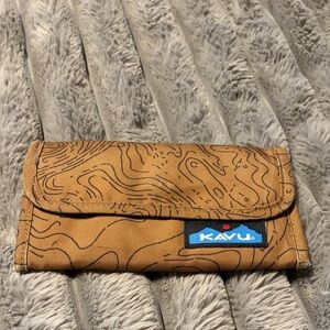 Kavu Mondo Spencer tri fold wallet  Tan Topographic terrain Topo Velcro
